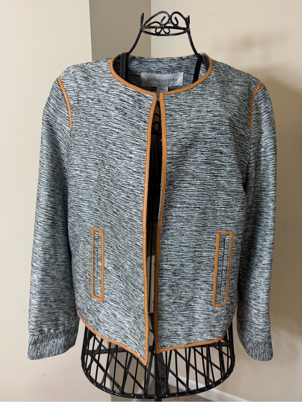 Doncaster Grey and Tan Open-Front Jacket